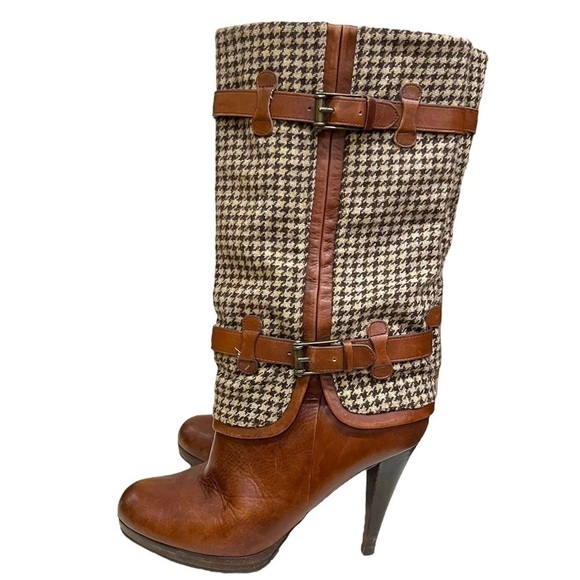 Cole Haan brown leather and houndstooth Nike Air boots size 7.5 - Picture 1 of 9